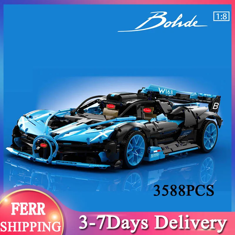 

2021 10211B 1:8 городской спортивный автомобиль, кирпич MOC, технический автомобиль, строительные блоки, модель 3588 шт., классический синий, «сделай с...