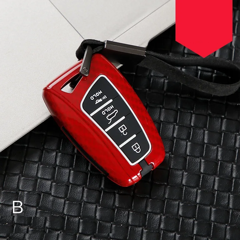 B carbon red Углеродное волокно сплав+ силиконовый Автомобильный Брелок дистанционного управления с ключом Оболочка Чехол для hyundai Santa Fe Grand ix45 Сентениал ГЕНЕЗИС - Название цвета: B carbon red