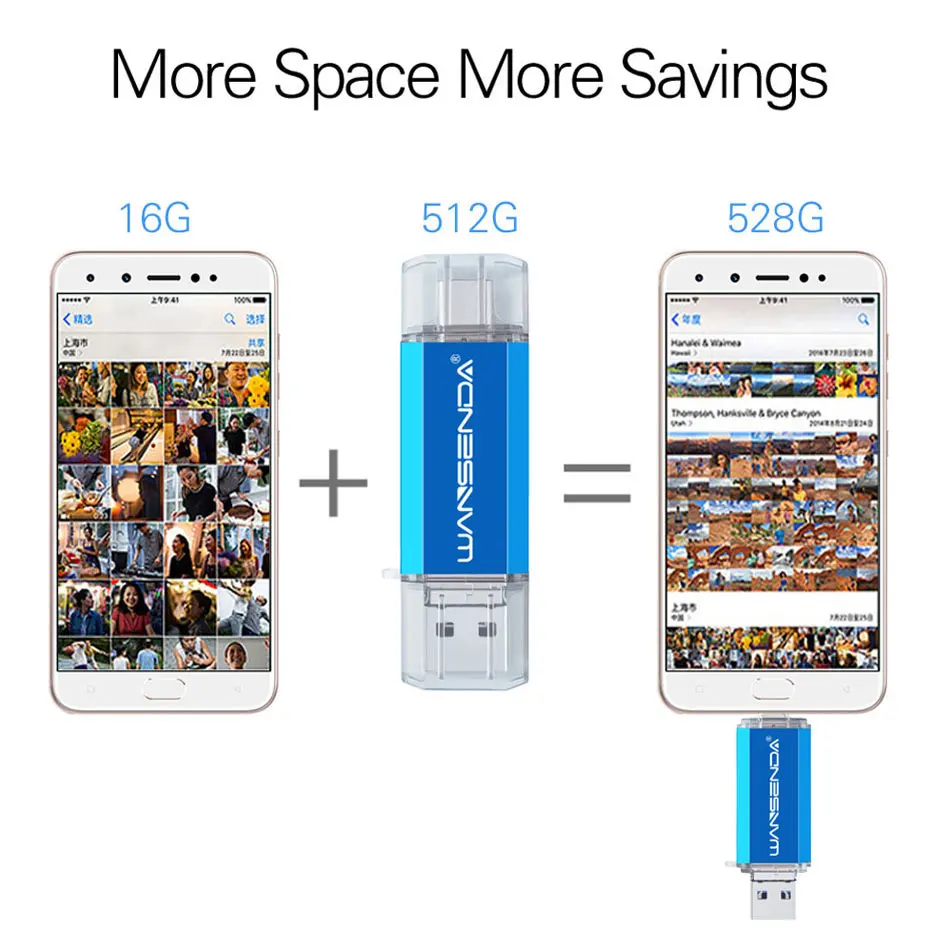 Флеш-накопитель WANSENDA OTG USB 128 ГБ Type C 32 Гб 64 256 Pendrive 3 в 1 USB3.0 & Type-C Micro | Компьютеры и