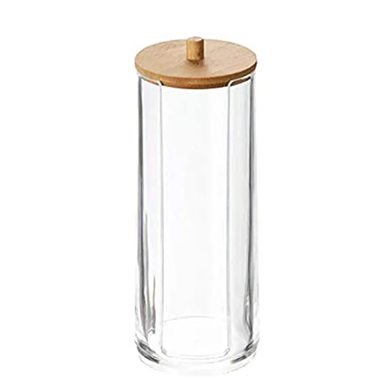 

Storage Box For Cotton Swabs Rod Makeup Cotton Pad Organizer Cosmetics Jewelry Bathroom Qtip Container with Bamboo Lid