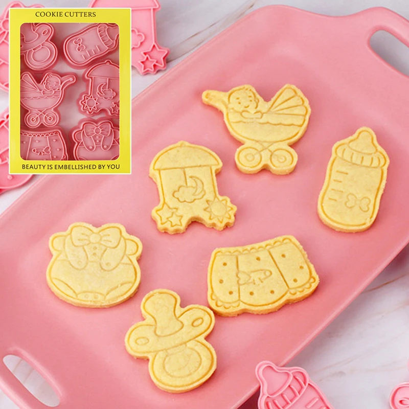 

6Pcs Baby Shower Party Cookies Cutter Biscuit Mold Fondant Embossing Sugar Craft Dessert Baking Accessories Cake Decorating Tool