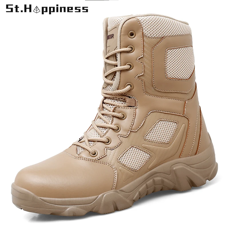 

2021 New Men Boots Classic Military Special Force Tactical Desert Combat Boots High Quality Outdoor Hiking Ankle Boots Big Size