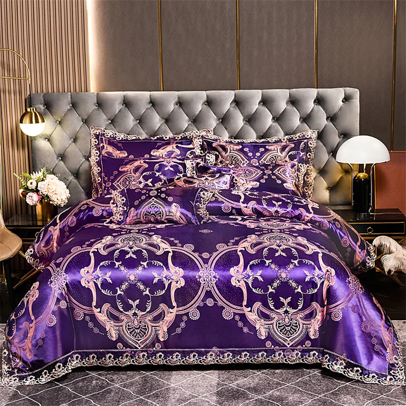 Embroidery Jacquard Silky Stain Duvet Cover Bedding Set Luxury Soft Quilt Cover Bed Sheet 240x250 Queen King Bed Sets Pillowcase