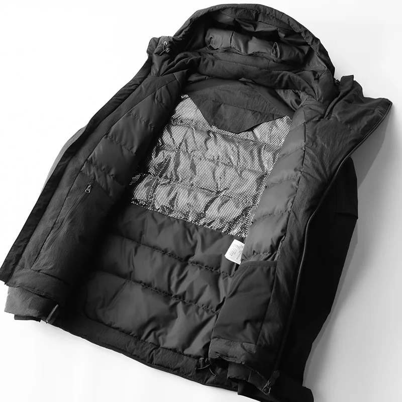 

Thicken Warm Hooded Men Down Jackets White Duck Solid Color Zipper Cardigan Down Coat Mens Clothing