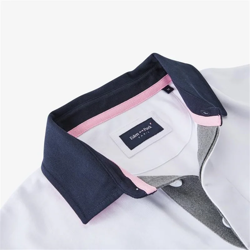 

Neck Eden Embroidery Park 2021 New Strech cotton Men Polo short sleeve shirts Homme High quality Trend Style Polos shirt M-3XL