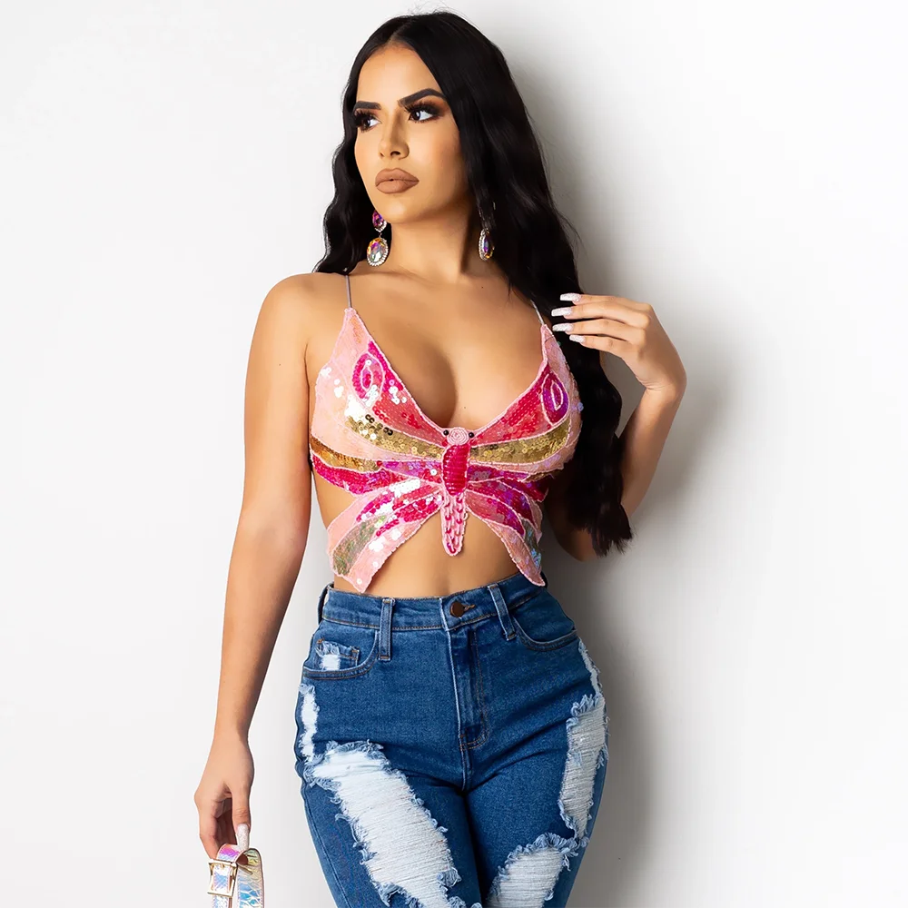 

2020 Sequins Camisole Tops Fashion Women Sexy Bind Tops Summer Camis Casual Tank Tops Vest summer Sleeveless Crop Tops HBT1056