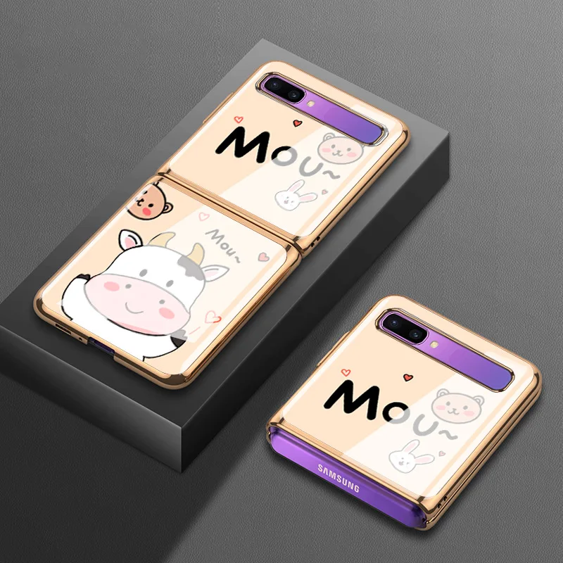 

For Samsung zflip glass mobile phone case f700n protective case 5g cute cartoon f7070 electroplating f7000 folding female