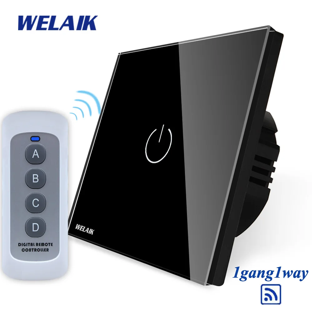 WELAIK UK RF 433MHZ настенный сенсорный выключатель-Кристалл Стекло-панель Переключатель-светодиодный светильник-пульт дистанционного управления-умный-переключатель 1ганг-1way B1913CW/BR01
