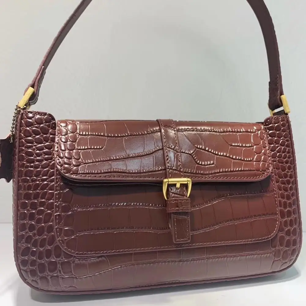 Женская сумка через плечо H 2020 дизайнерская с тиснением аллигатора бордовая