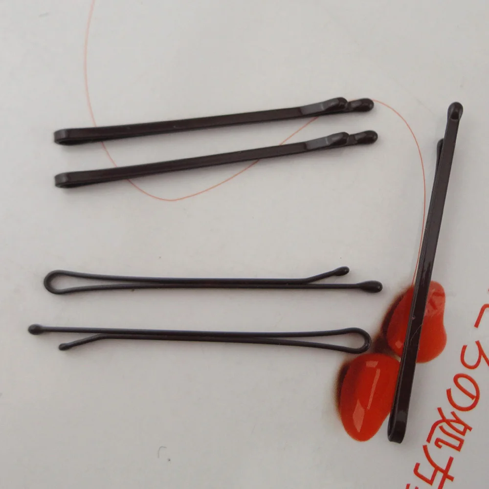 50PCS 2.0mm*55mm Dark Brown Flat plain Metal bobby pins with smooth enamel round tips at nickle free &amplead hair slides |