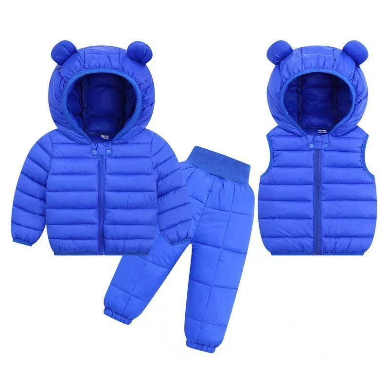 

Baby Girl Down Suit Winter New Casual Solid Hooded Down Jacket+Vest+Pants Three-piece for Boy Thicken Warm Kids Girls Clothes