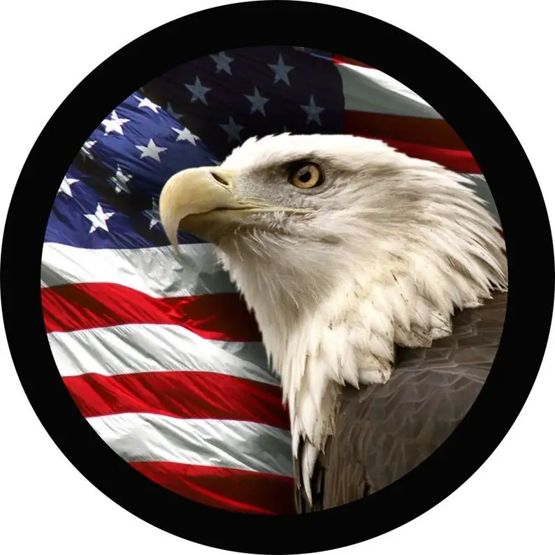 

USA American Flag Eagle Spare Tire Cover for any Vehicle, Make, Model and Size - Jeep, RV, Travel Trailer, Camper and MORE