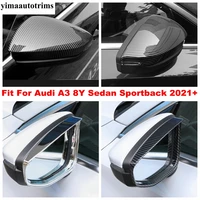 abs chrome carbon fiber accessories exterior for audi a3 8y sedan sportback 2021 rearview mirror caps rain eyebrow cover trim