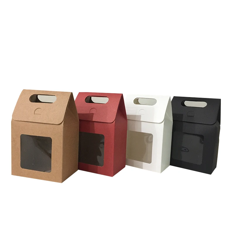 

Gift Box With Window Handle Kraft Paper Bag Wedding Favor Candy Party Favor Bakery Cookies Packaging Bags