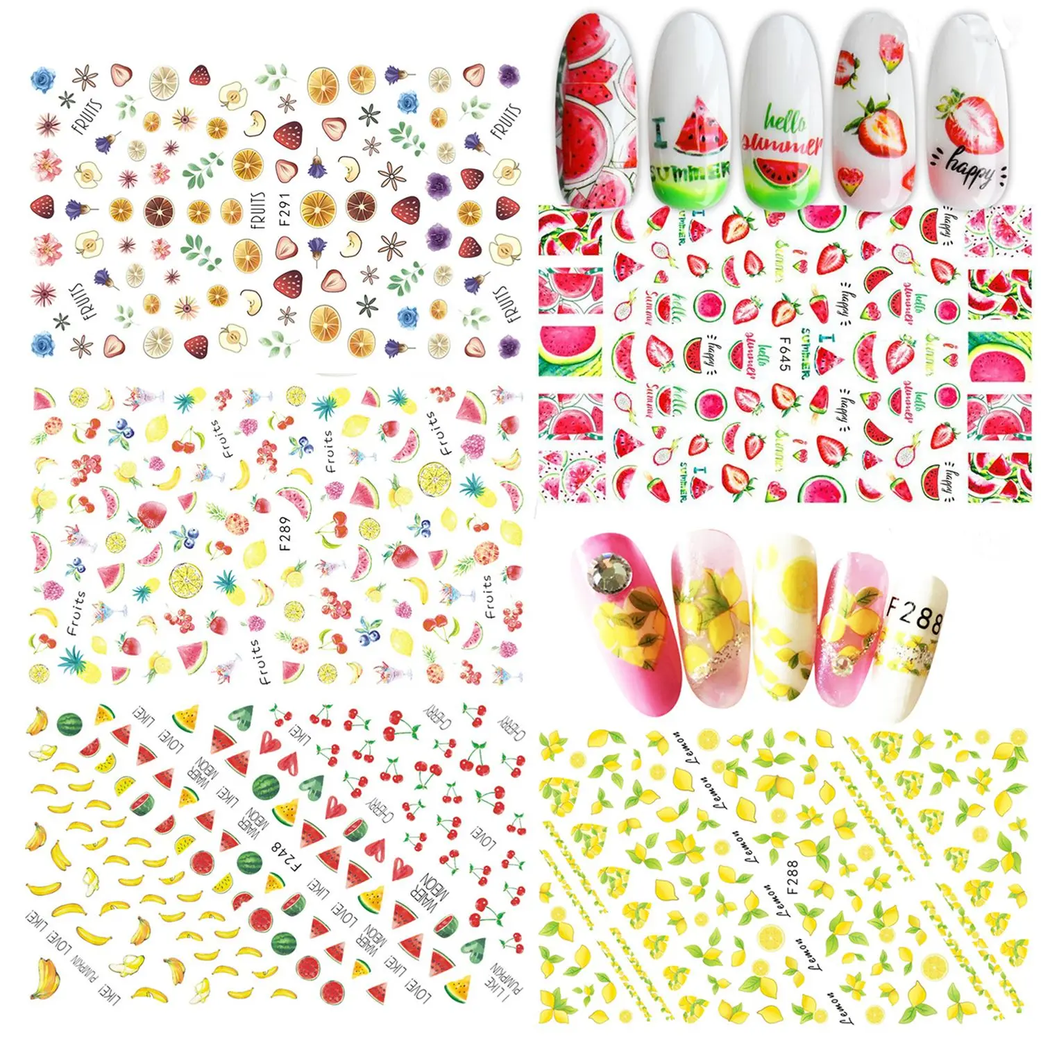 Модные наклейки для ногтей 3D Фрукты Арбуз Клубника Апельсин Дизайн весенне-летнего маникюра.