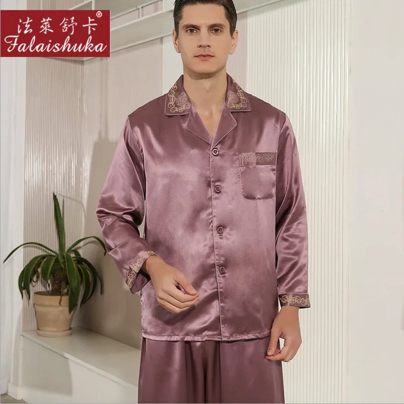 

Man Sleepwear Silk Pajamas Sets 2020 Full Sleeve Autumn Homewear Sleepwears Plus Size Man Pajama Set Silk Home Wears 3XL