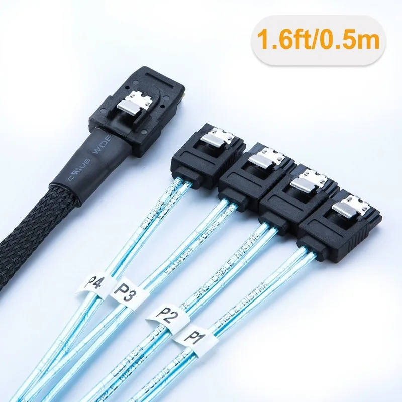 [5 Pack ] Mini SAS 36Pin (SFF-8087) Male to 4 SATA 7Pin Female Cable Host/Controller Target/Backplane |