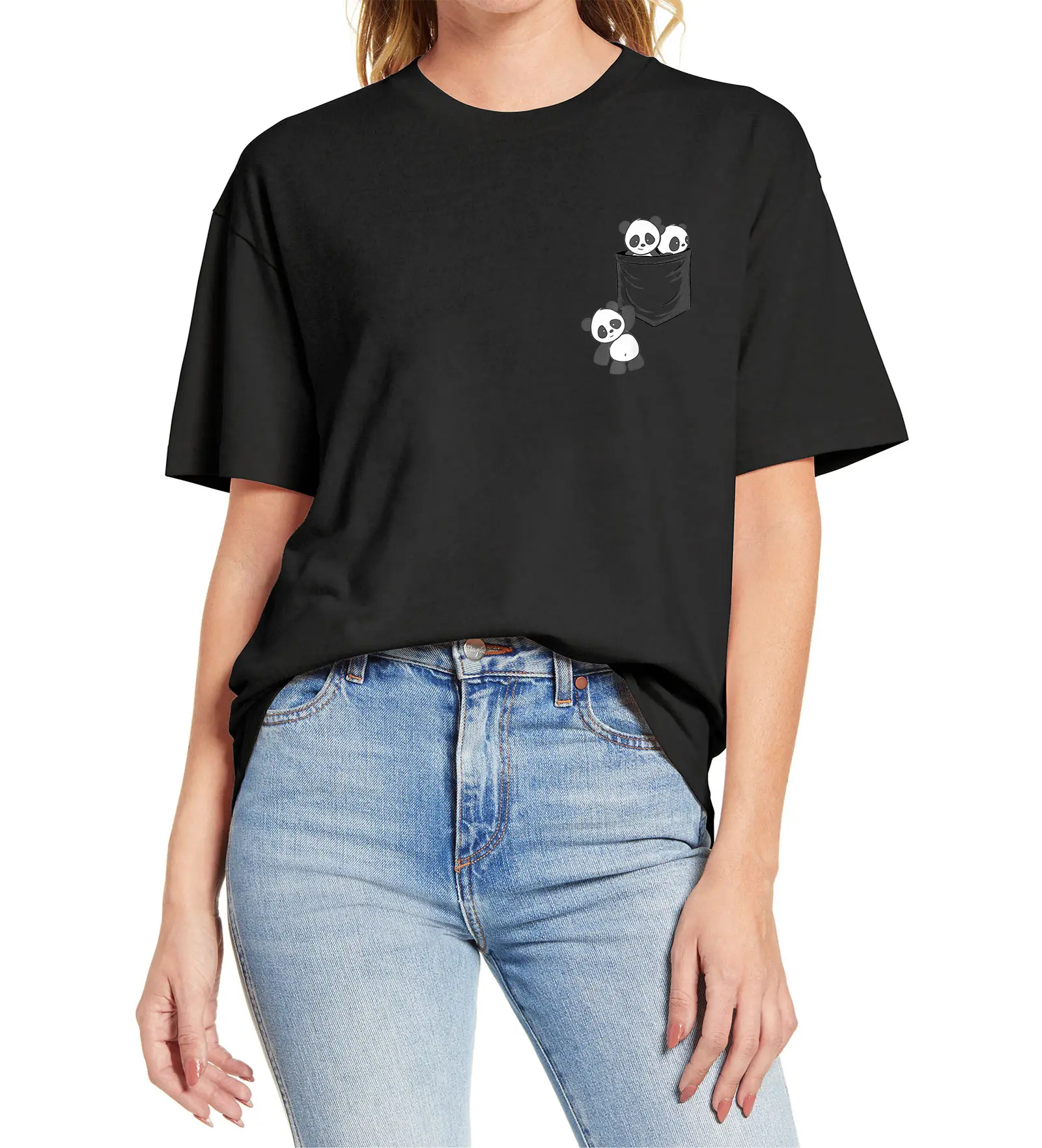 

Для любителей панды милые кавайные Детские панды в кармане негабаритные женские футболки с коротким рукавом в стиле унисекс (искусственный...