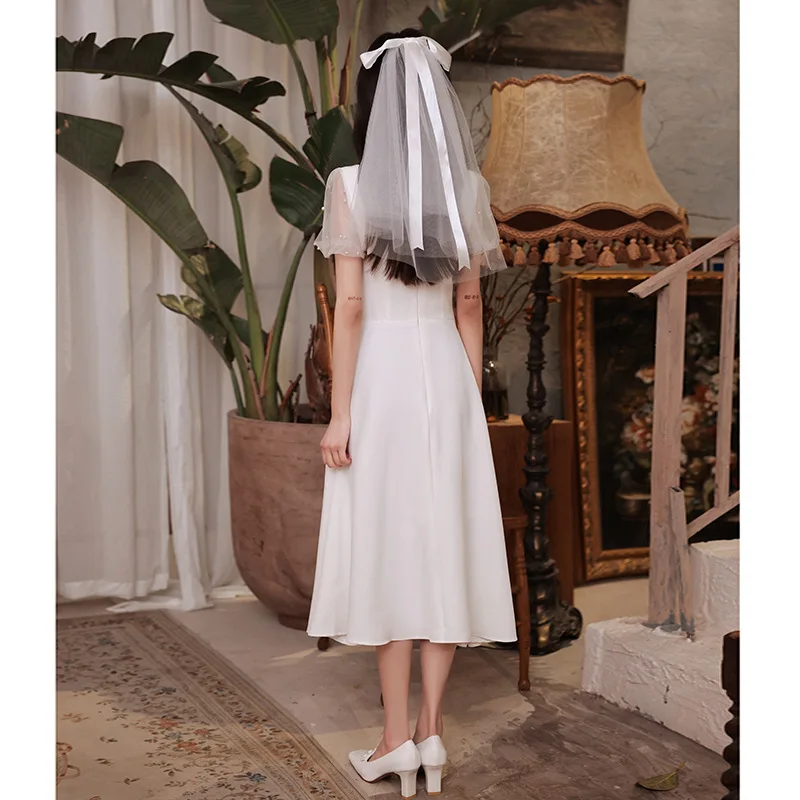 Женское шифоновое платье-Ципао с бантом белое кружевное платье