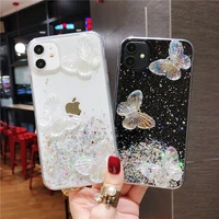 3d butterfly case for iphone 13 pro 12 11 pro max 12 mini xr x xs max se 2020 7 8 6 6s plus lanyard tpu glitter bling cover