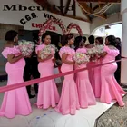 Длинные розовые платья подружек невесты Mbcullyd с оборками 2020, свадебное гостевое платье с юбкой-годе, сексуальное платье с открытыми плечами, подружка невесты