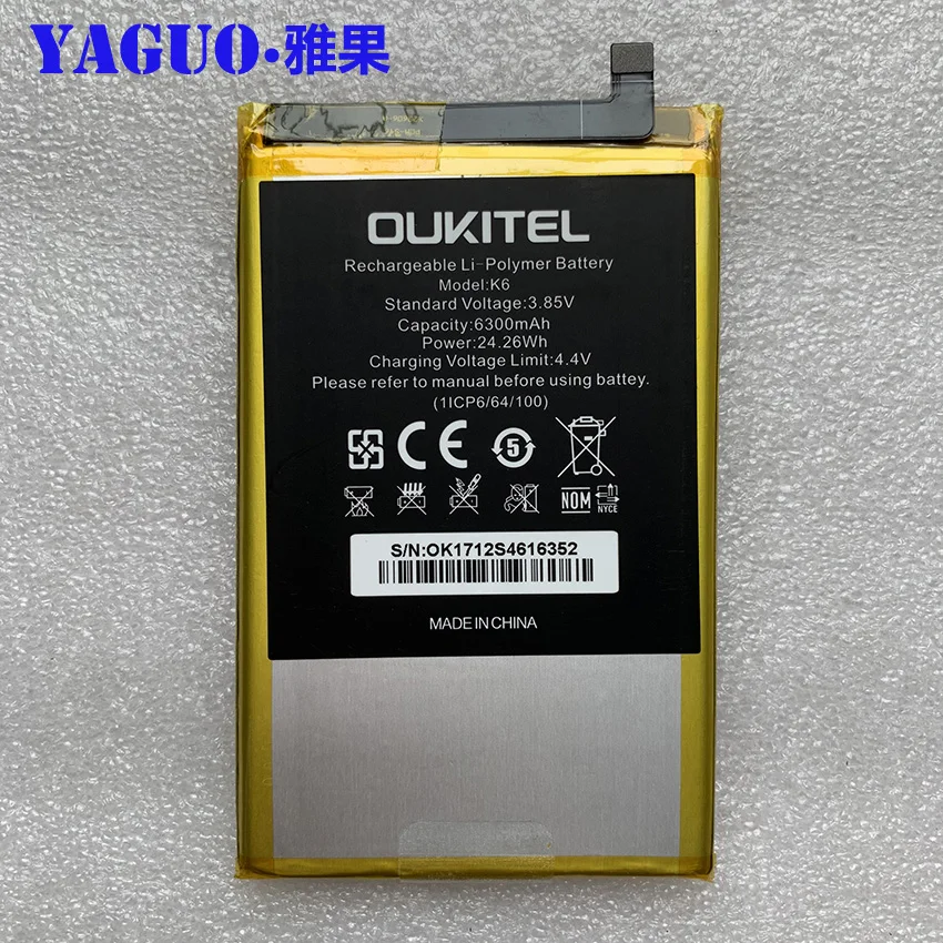 

100% Original Full 6300mAh Battery Replacement High Quality Large Capacity Back Up Bateria For Oukitel K6 Smart Phone