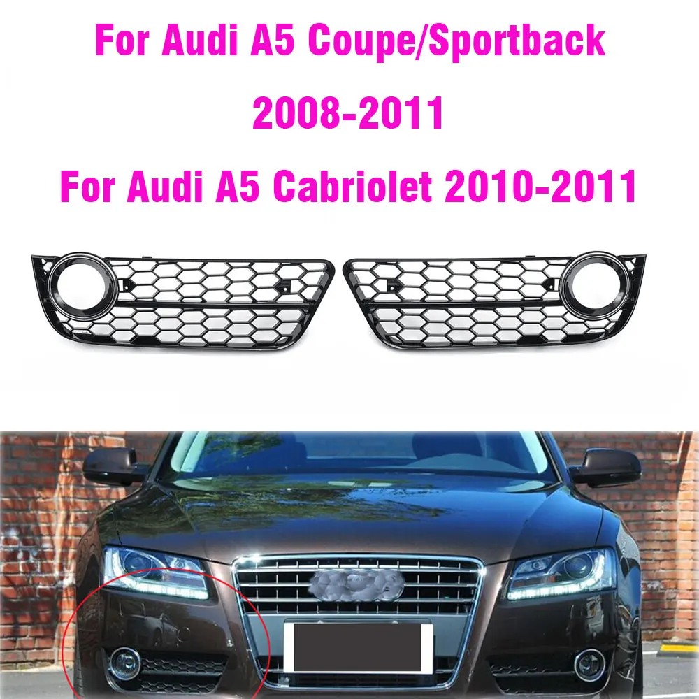 Car Front Bumper Fog Light Lamp Grille Grill Cover Mesh Honeycomb Hex For Audi A5 Coupe/Sportback 2008-2011 Cabriolet 2010-2011