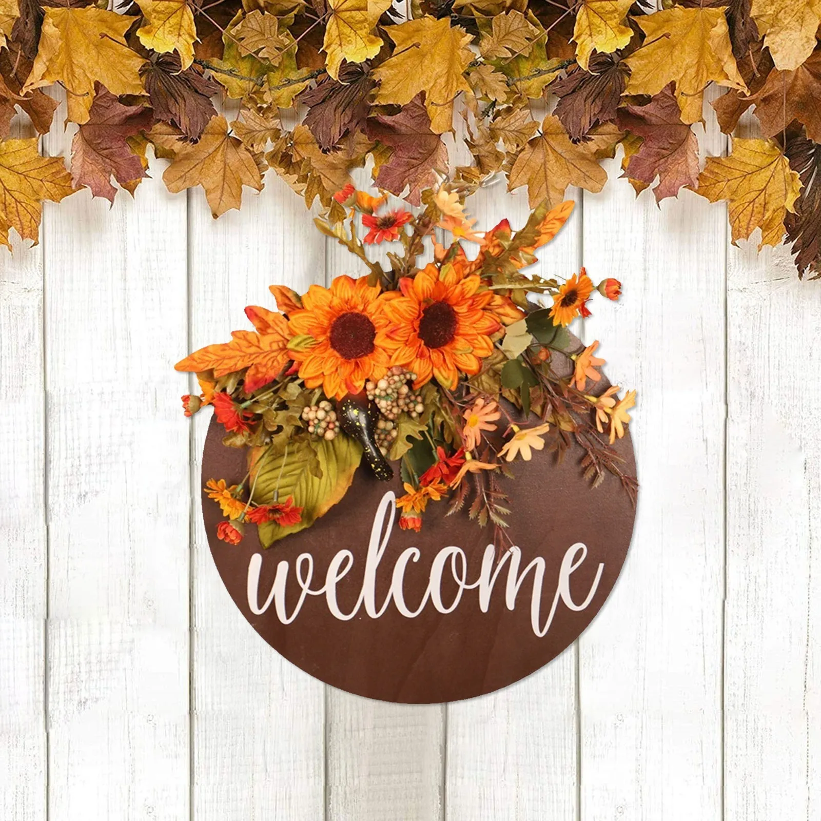 

Autumn Wreath Decoration Door Hanging Simulation Sunflower Doorplate Pendant Artificial Halloween Festival Wreath Door Hanging