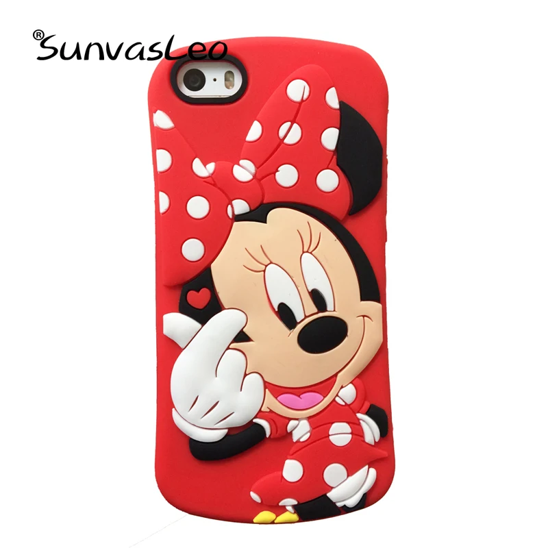 Red Lovely Minnie Для iPhone X XS XR Max, мягкий силиконовый чехол с 3D милыми мультяшными животными для телефона, чехол для iPhone 5, 5S, 5C, SE, 6, 7, 8 Plus, X - Цвет: Red Lovely Minnie