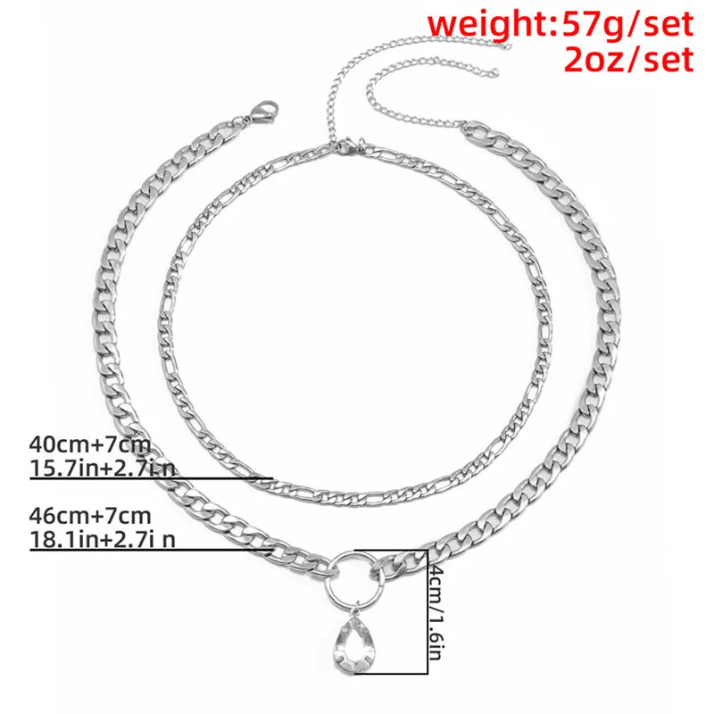 

Punk Stainless Steel Silver Color Necklaces for Women Vintage Chunky Chain Water Drop Crystal Pendant Necklace Jewelry Gifts