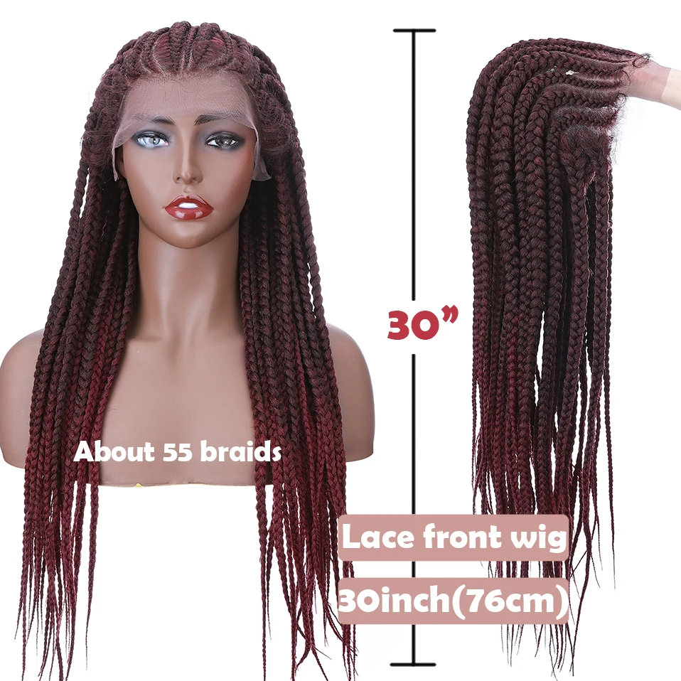 S-noilite Cornrow 11X4 Lace Front Wig Synthetic 30inch Braided Hair Wigs With Baby Long Box Braids For Black Women | Шиньоны и парики