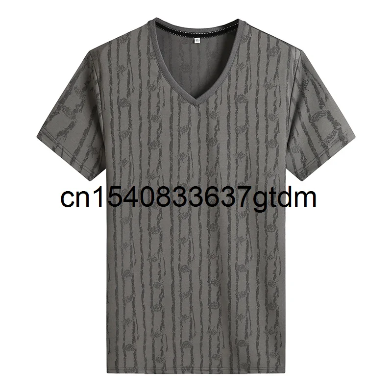 

Men's summer short sleeve T-shirt middle-aged fat man fattening up oversize loose casual V-neck printing thin half sleeve