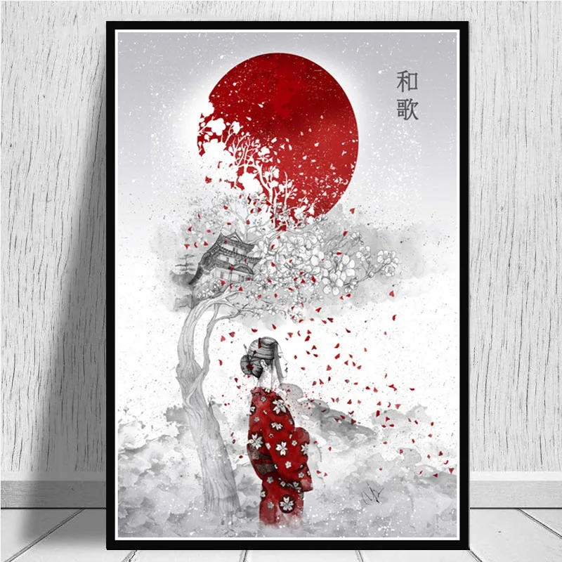 Печать плаката Горячие японские Zen Ink Bonsa Bushido Samurai Kanji холст искусство Масляная