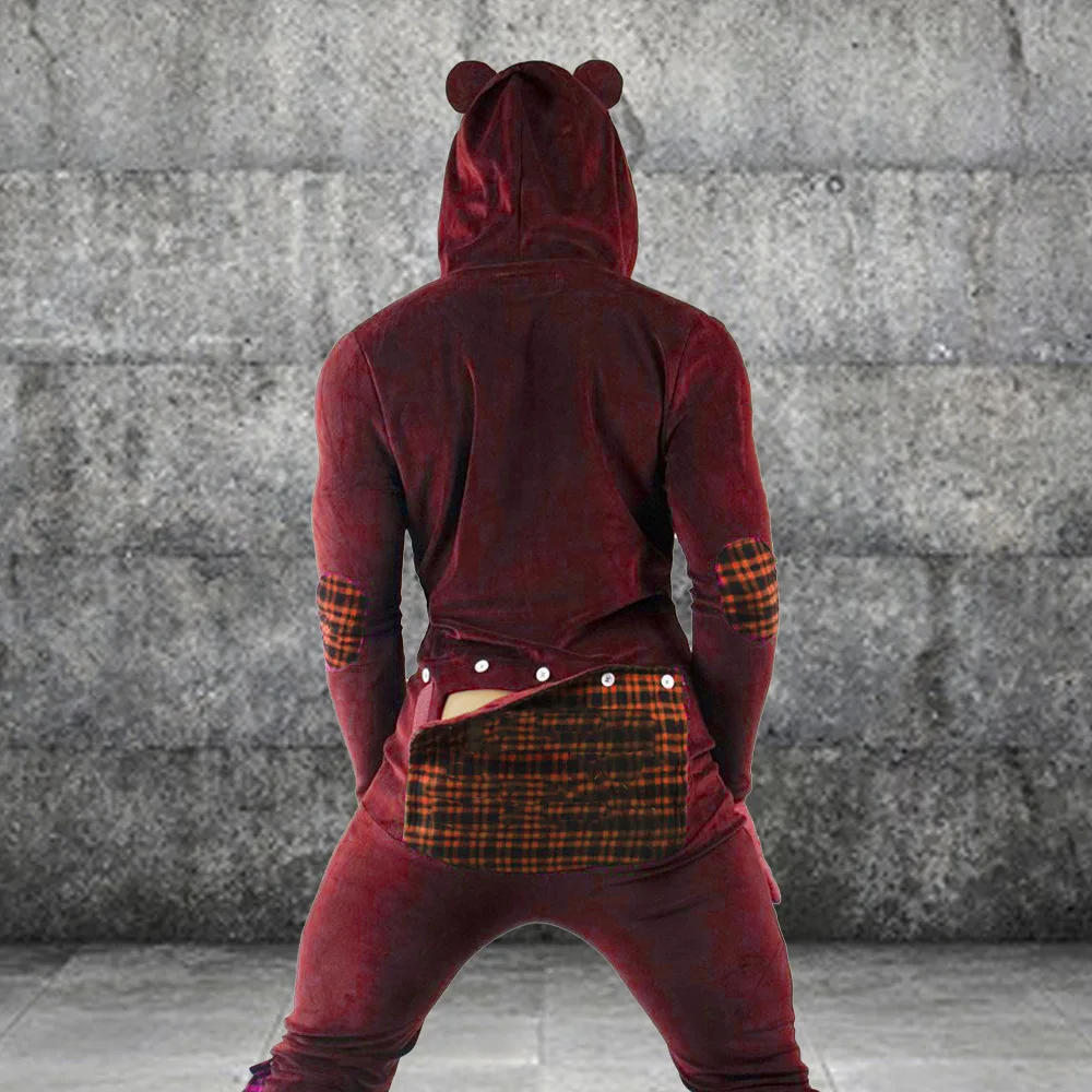 

Young Men Jumpsuits Tracksuits Mens Hooded Plaid Detachable Casual Jumpsuit Male Custom Made Spring Autumn Long Sleeve Menswear