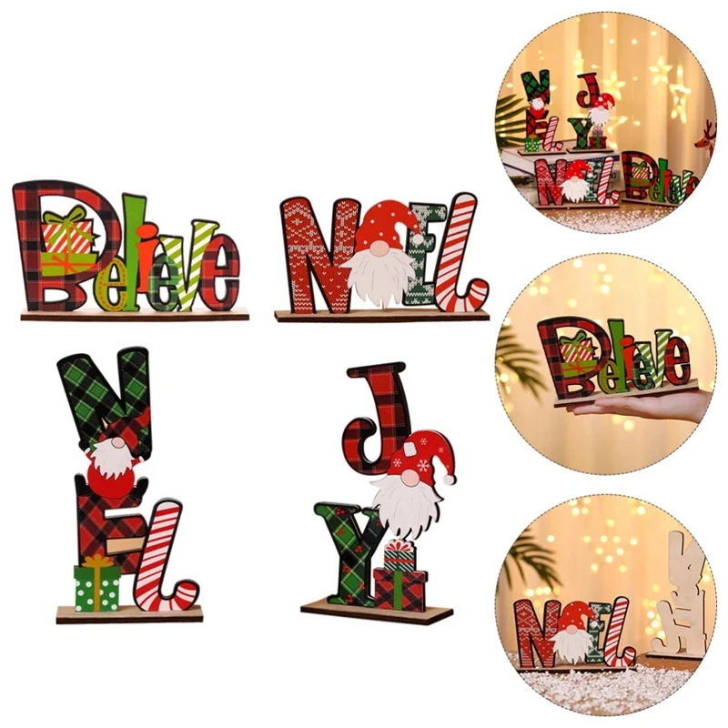 4Pcs Unique Christmas Ornaments Durable Decors Desktop Adornments New Year Wood Craft Xmas Tree Ornament | Дом и сад