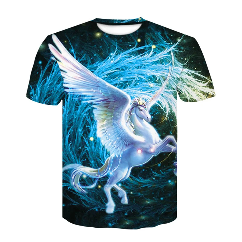 

Harajuku 3D Animal Strange Exaggerated Print Men's Funny Horse Print Short Sleeve Casual T-shirt