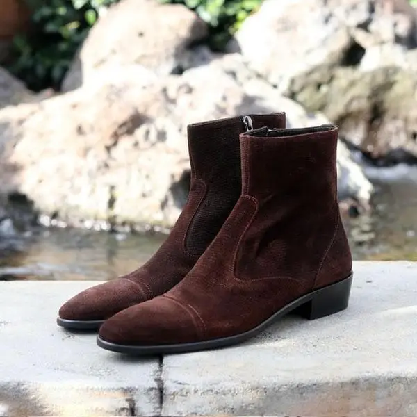 

brown and black men's suede zipper classic leather boots Ankle Men Boots Casual Fashion Winter Combat Boots KR034