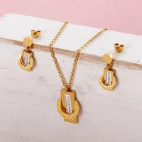 roman numeral earrings pendant necklace stainless steel inlaid zircon womens wedding jewelry set