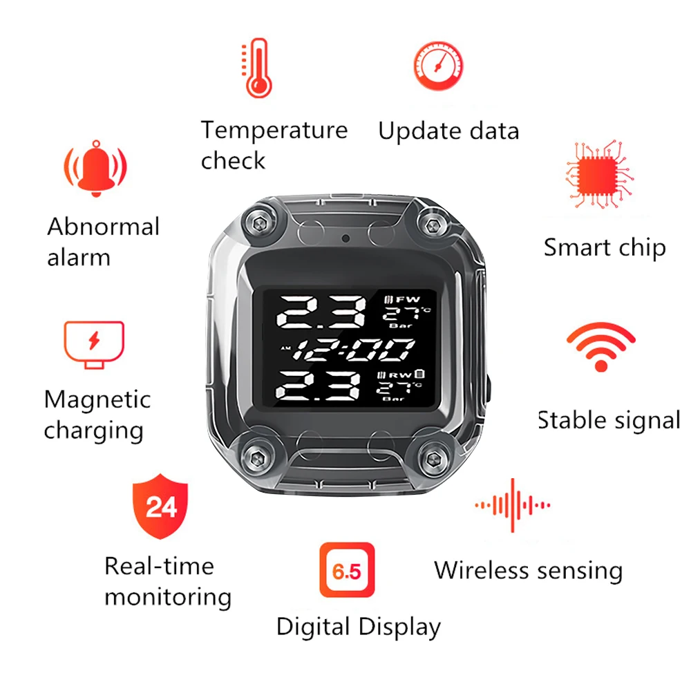 Монитор давления в шинах для мотоциклов TPMS ЖК дисплей цифровой экран Магнитная