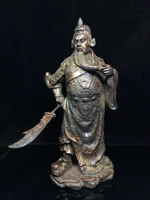 15chinese folk collection old bronze cinnabar lacquer guan yu statue kuan take a war knife wu caishen standing like ornaments
