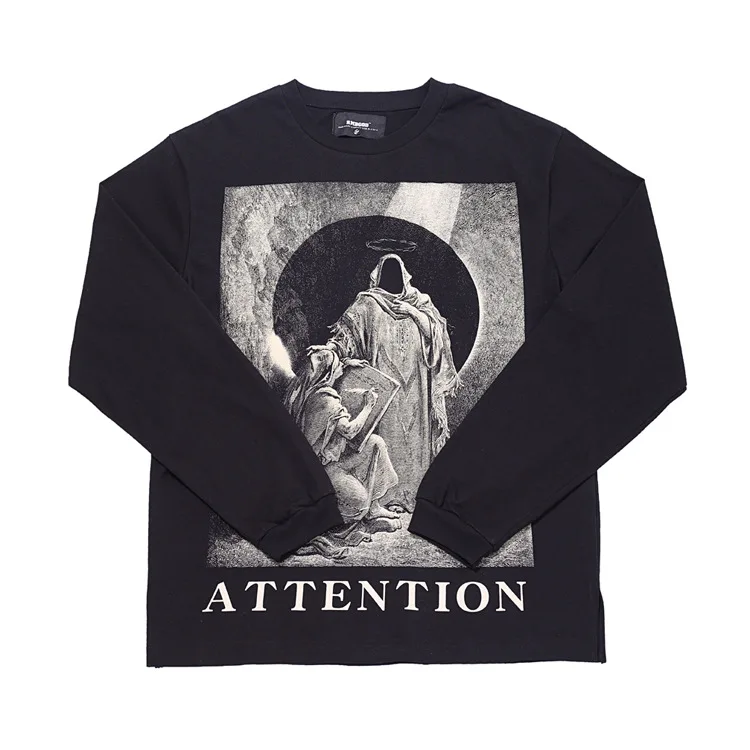 

Dark high street style printed long-sleeved T-shirt male ins hip-hop retro loose bottoming shirt