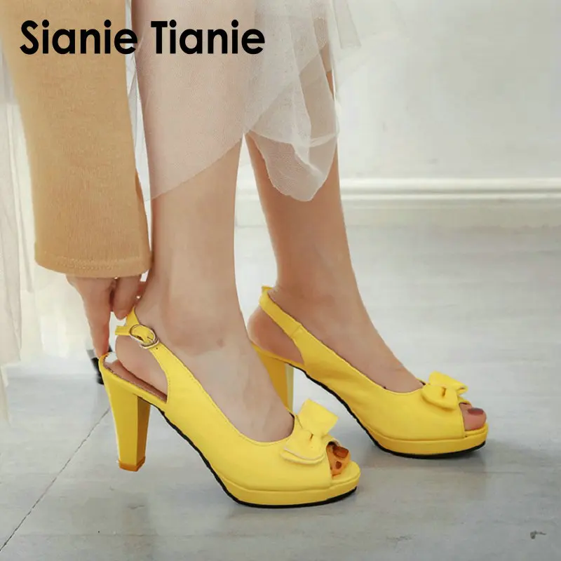 

Sianie Tianie 2020 summer patent PU woman high heels yellow blue pink peep toe party shoes women's slingback sandals size 33-45