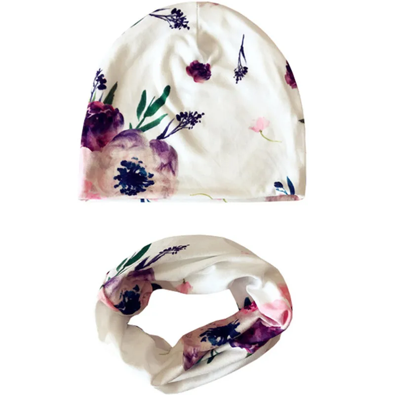 Новые весенние детские шапки с цветочным принтом комплект шарфом хлопковая
