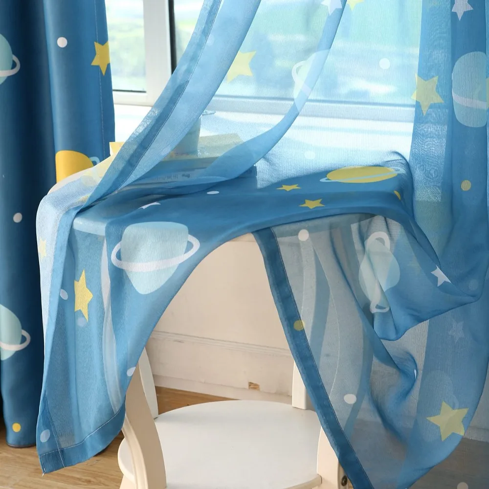 

Space Dream Cartoon Planet Print Curtains for Children Room Kids Boys Nursery Kindergarten Modern Simple French Window Drapes