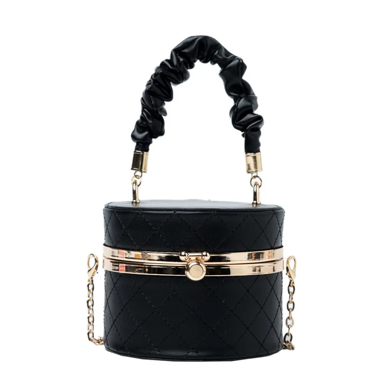 

Lattice Round Box Bag Pleated Tote bag 2021 New High-Quality PU Leather Women's Designer Handbag Chain Shoulder Messenger Bag