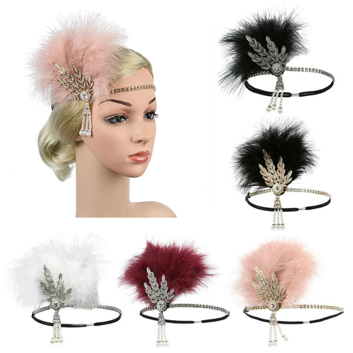 

Женская повязка на голову с перьями в стиле ретро 1920-х