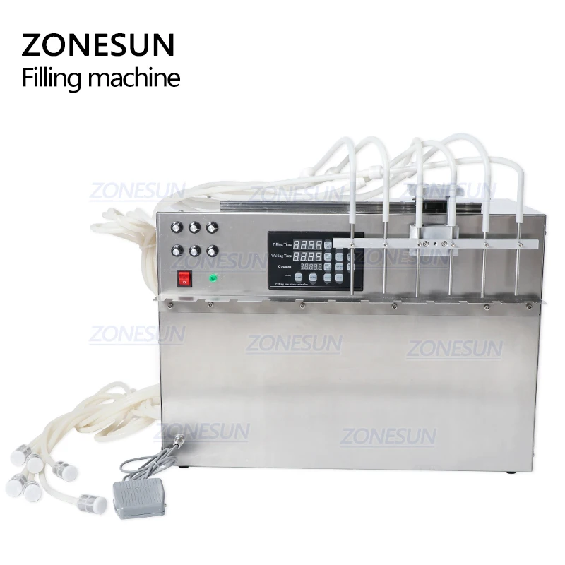 ZONESUN 6 головок самовсасывающая машина для розлива напитков в пакеты цифровое