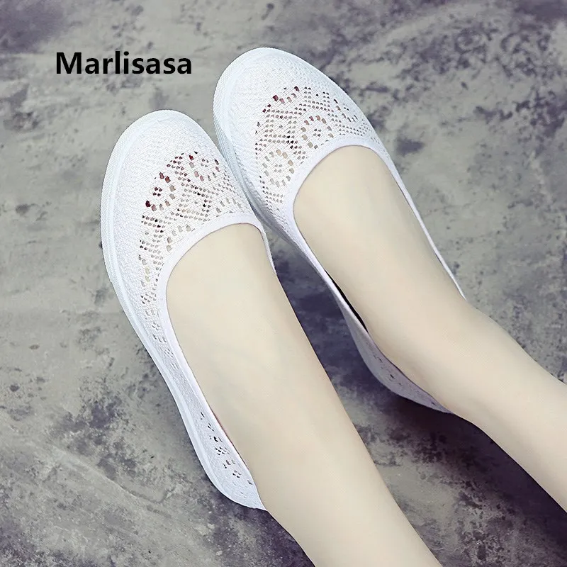 

Marlisasa Women Fashion White Light Weight Hollow Out Comfort Summer Nurse Work Shoes Lady Casual Anti Skid Soft Loafers H609