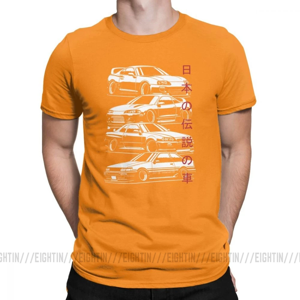 Мужские футболки JDM, легенды, японские автомобили, спортивные футболки, Забавные топы с круглым вырезом и коротким рукавом, очищенные хлопковые футболки серого цвета - Цвет: Оранжевый