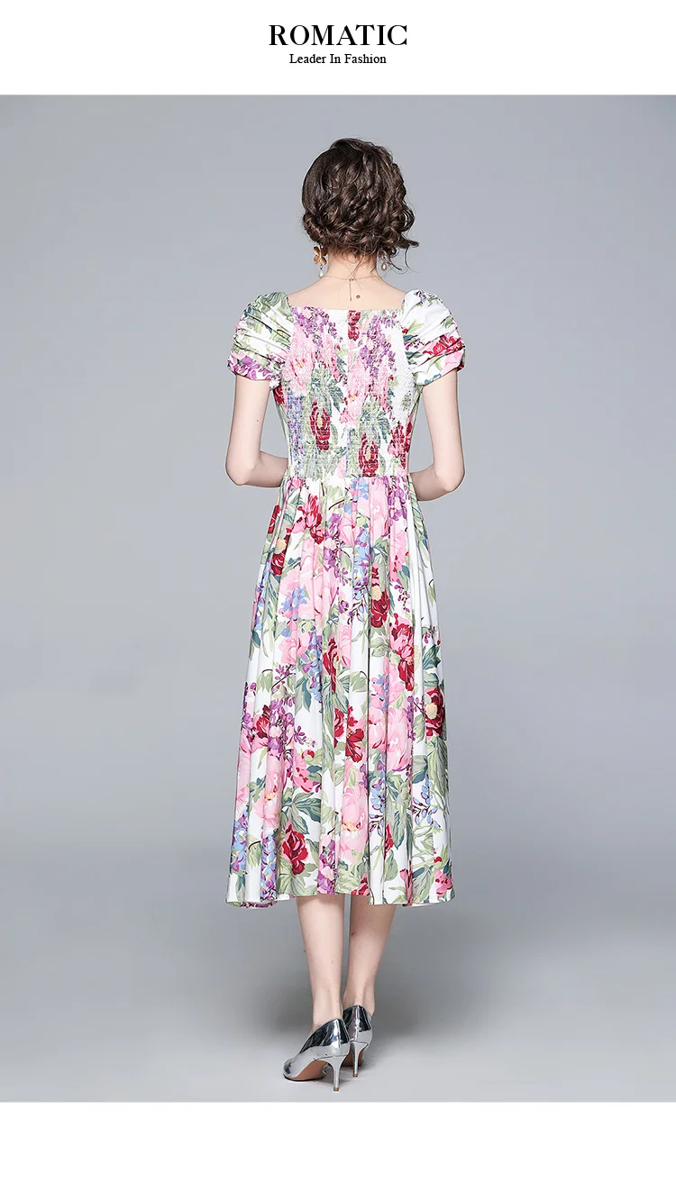 

Women Dresses Chiffon Midi Dress Bosmia A-LINE Draw Back Printing New Korean Casual Fashion Dresse Mid-Calf Houthion